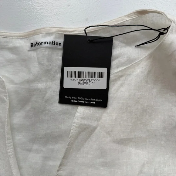 Reformation Tallulah White 100% Linen Button Up Front Top Large NWT - Picture 4 of 12